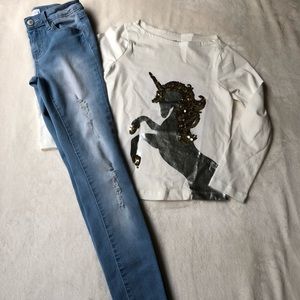 Crazy 8 Long Sleeve White Unicorn Shirt